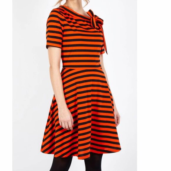 Orange/Black Striped Voodoo Vixen Fit and Flare Dress NWT - Picture 1 of 11
